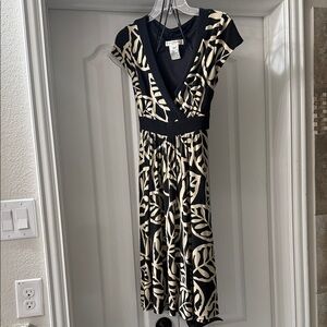 Evan Picone Black and Cream Patterned Midi Dress